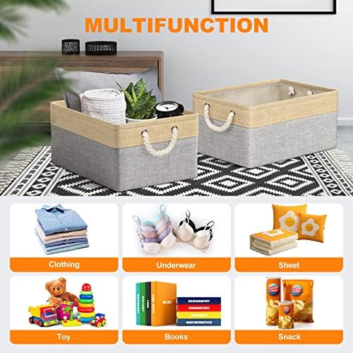 RIWNNI Storage Baskets for Shelves [4-Pack], Storage Boxes with Handles, 40x30x20cm Oxford Fabric Storage Bins for Organizing Home and Office, Beige & Grey