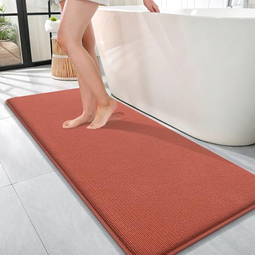 Image of OLANLY Thick Memory Foam Bathroom Runner Rugs 47x17, Extra Soft Absorbent Long Bath Rug, Quick Dry Bath Mats, Non-Slip, Machine Washable Mat, Tub and Shower, Home Decor Accessories, Rustic Terracotta