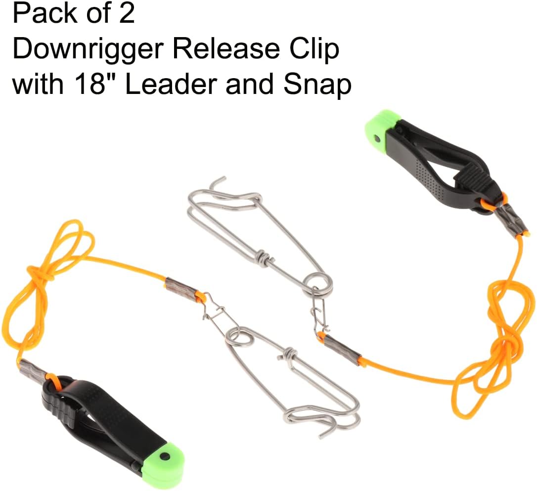 Power Grip Plus Line Release, 17inch Leader with Snap Release Clip Fishing Downrigger Line Release for Weight, Planer Board, Kite, Offshore Fishing, Pack of 2