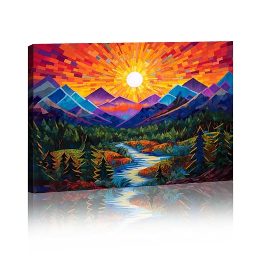 Mountain Sunset Wall Art Canvas Vibrant Landscape Painting for Living