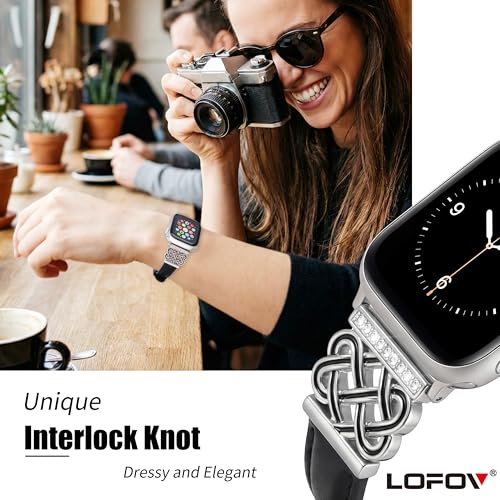Image of Compatible with Apple Watch Bands Women 38 /40 /41 /42mm Dressy Slim Leather Strap with Designer Celtic Knot Interlock Buckle Bracelet for iWatch Series 11 10 9 8 7 6 5 4 SE 3 2 1