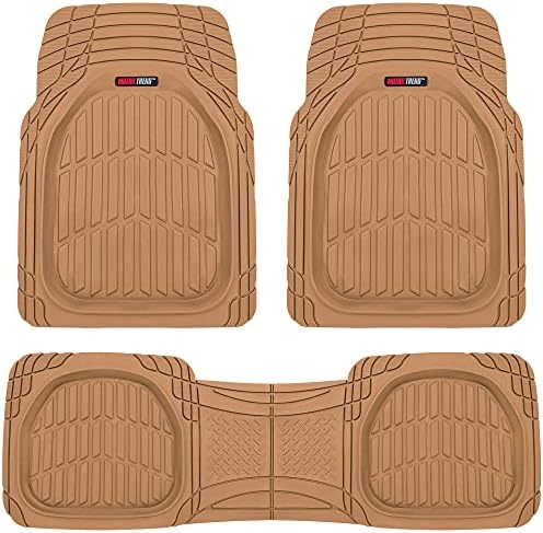 Motor Trend FlexTough Floor Mats for Cars, Beige Deep Dish All-Weather Car Mats, Waterproof Trim-To Fit Automotive Floor Mats for Cars Trucks SUV, Universal Floor Liner Car Accessories