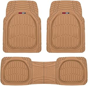 Motor Trend 923-BG Beige FlexTough Contour Liners-Deep Dish Heavy Duty Rubber Floor Mats for Car SUV Truck & Van-All Weather Protection Trim to Fit Most Vehicles(Tan Beige)