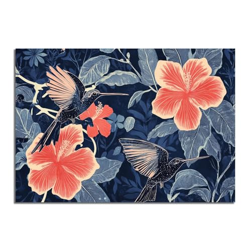 Pájaro azul y flores póster vintage de 40x60cm para decoración de baño elegante