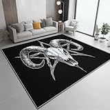 Alfombra Salon de Pelo Corto 180 x 250 cm Beige Alfombras de Habitacion Cráneo de Cabeza de Oveja Estilo gótico Comedor Oficina Brillante Suave Diseño Negro y Gris Misterioso
