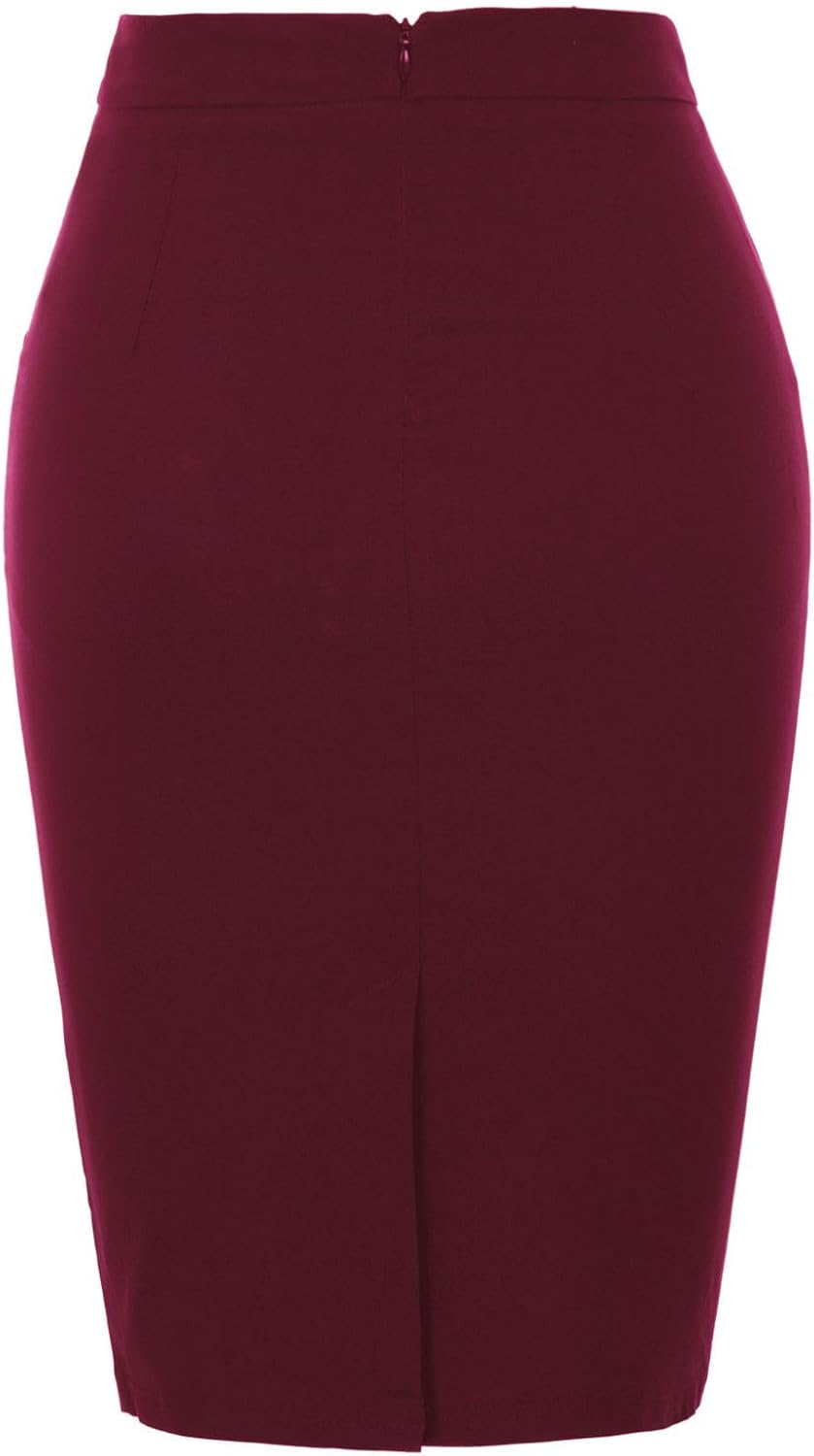 Kate Kasin Womens Knee Length Elastic Waist Basic Stretchy Bodycon Business Pencil Skirt - Image 3
