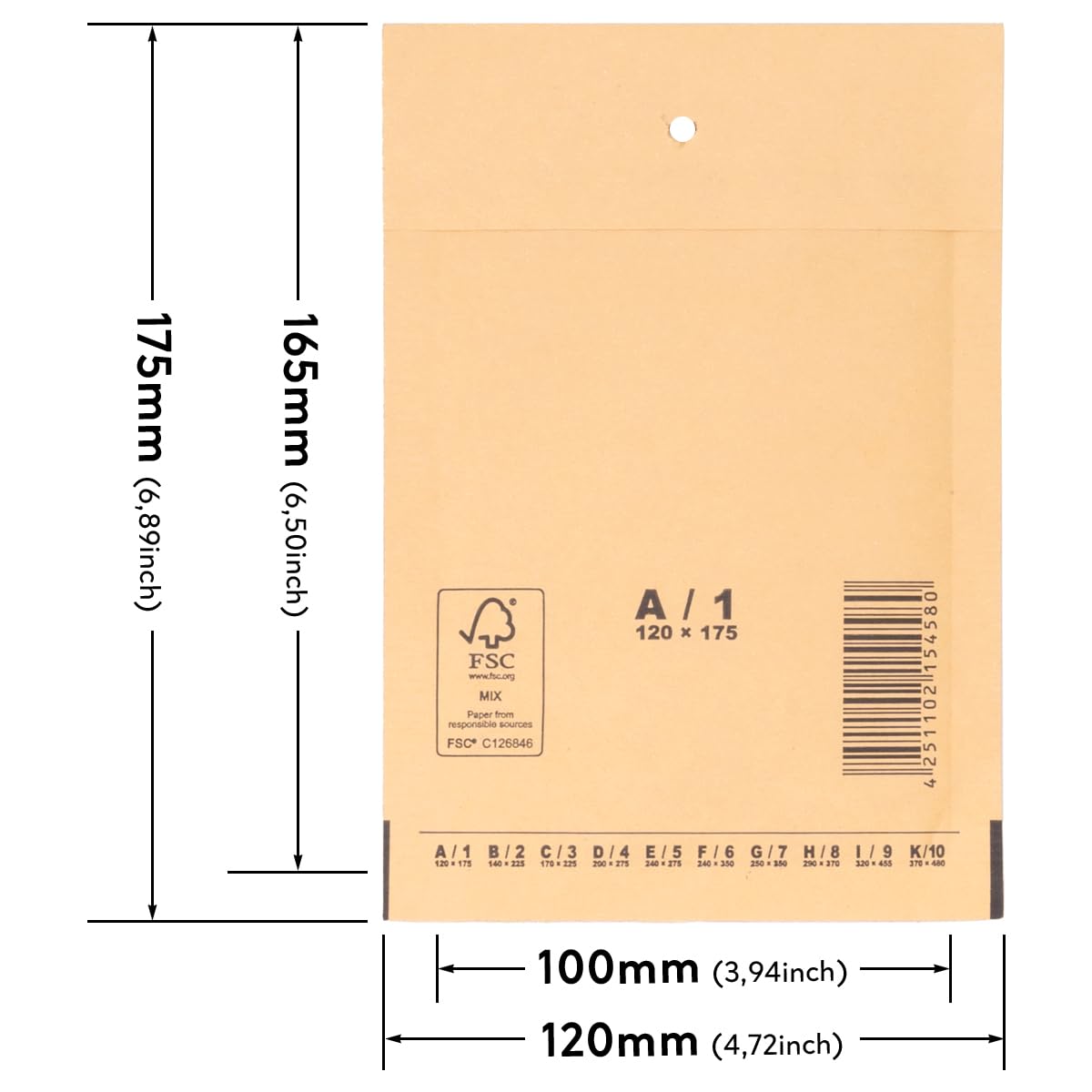 verpacking koperty bąbelkowe 120 x 175 mm brązowe A1 [rozmiar i ilość do wyboru] samoprzylepne koperty wysyłkowe z folią bąbelkową 1000 sztuk
