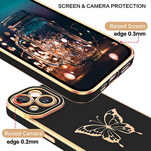 Bentoben Iphone 14 Case, Phone Case Iphone 14, Slim Fit Soft Flexible Shockproof Butterfly Pattern Tpu Bumper Protective Women Girls Boys Men Non-Slip Lightweight Cover For Iphone 14 6.1 Inch, Black #TOP3