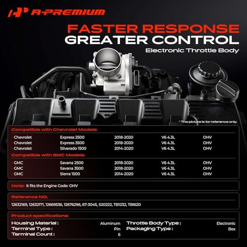 A-Premium Electronic Throttle Body Compatible with Chevy Silverado 1500 2014-2020, Express 2500 3500 2018-2020 & GMC Sierra 1500 2014-2020, Savana 2500 3500 2018-2020, V6 4.3L, Replace# 12632171 by A-Premium - Image 2