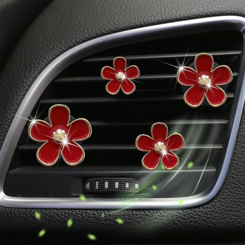 Image of 4 Pieces Daisy Flower Air Vent Clip Car Air Freshener Charm Colorful Car Interior Accessories for Girls Women（Red）