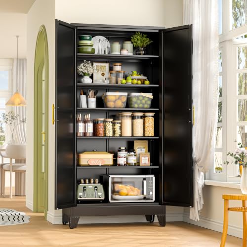 Image of GAIOUS 75.2 inch Tall Metal Storage Cabinet, Kitchen Pantry Cabinet Black