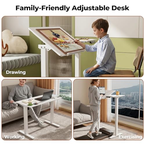 Image of JOY worker Electric Drafting Table, 40x20 inch Height Adjustable Standing Art Desk, Drawing Workstation with 0‑90 Tiltable Surface, Cup Holder & Cable Management for Artist Craft Home Studio, White