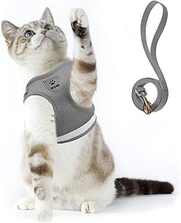 Supet Conjunto de coleira peitoral e guia para gatos e cães pequenos, coleira de malha macia para filhotes, colete ajustável para gatos com alça refletiva, ajuste confortável para animais de estimação, filhotes, coelhosSupet Medium (Chest: 13" - 15") cinza Cat-Harness-0002-Grey-M