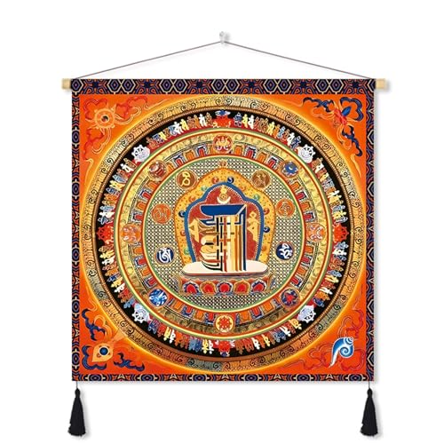 Tapiz Tibetano Nepales-Tejido Grueso Algodón-Lino Mandala,Decoración de Altar Budista Opaco para Entrada Sala Dormitorio,Lavable,B,120 * 120cm