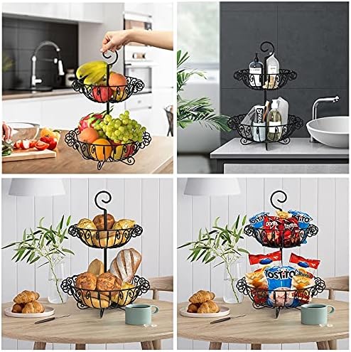 フルーツボウルフルーツバスケットワイヤー収納棚2タイヤセルフデザインオーガナイザー取り外し可能な食品容器キッチン果物野菜スタッフラッ