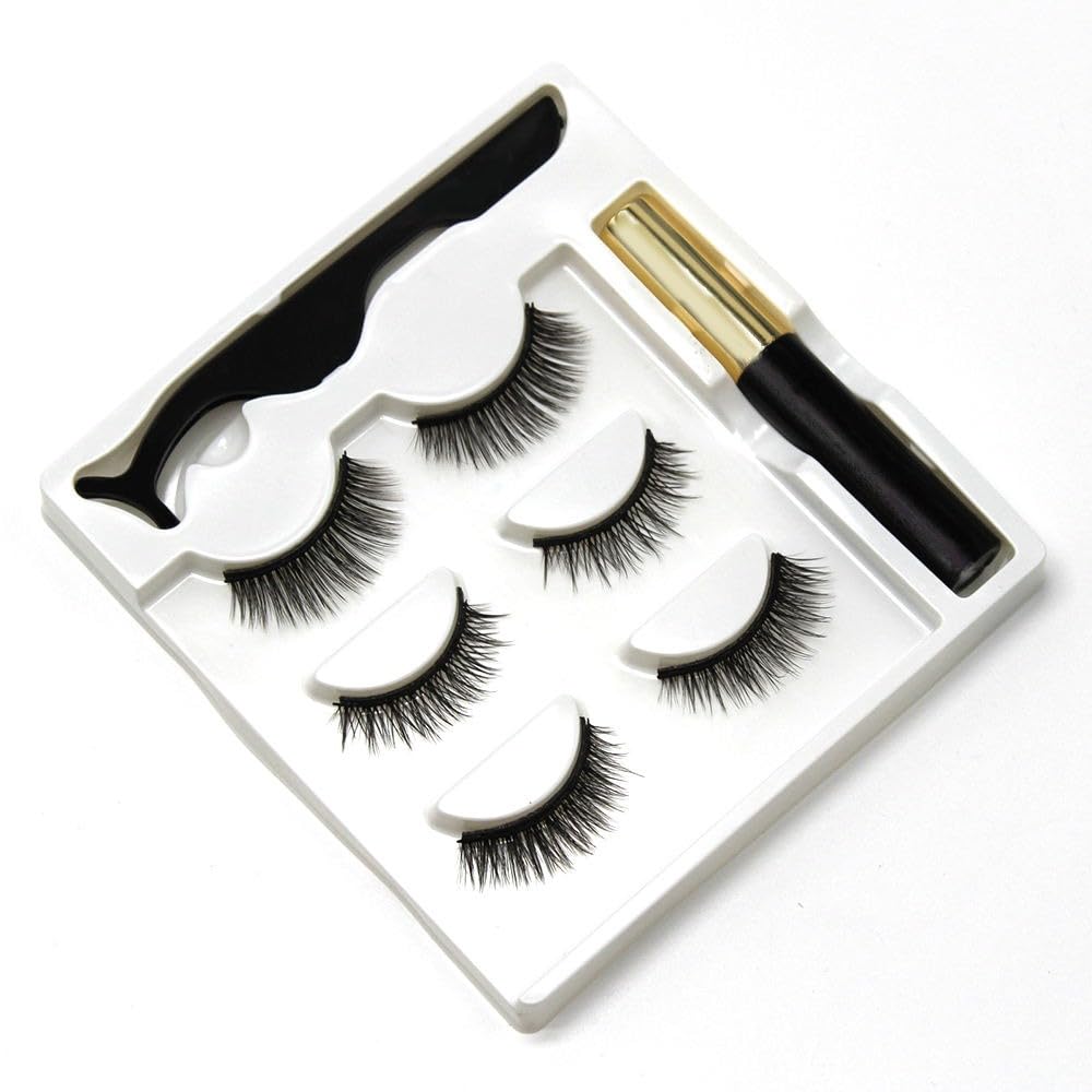 Magnetic False Eyelashes with Eyeliner Kit - Natural Looking Eyelash (3 Pairs) for Eye Makeup | 5D Faux Mink Lashes | Waterproof Magnetic Liquid Eye Liner