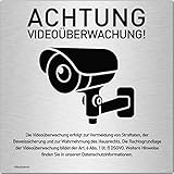 Schild Videoüberwachung (15 x 15 cm klein) inkl. DSGVO Hinweis - Alu Warnschild Kamera Überwachung - Aluminium Schild - Achtung Videoüberwachung für Privatgrundstück…
