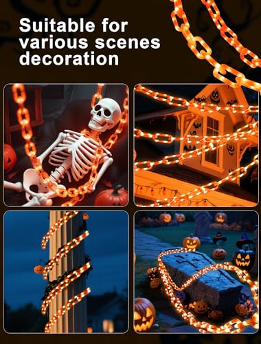 YOUNGAR Halloween String Lights,13.7ft 175LED Battery/USB Operated Plastic Chain Light,Timer Memory with 8 Modes for Haunted House Indoor or Porch, Window, Party Outdoor Decorations (Orange)
