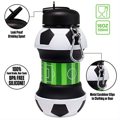 Maccabi-Art-Clip-On-Collapsible-BPA-Free-Silicone-Soccer-Ball-Water-Bottle-for-Kids-18-Oz-Size