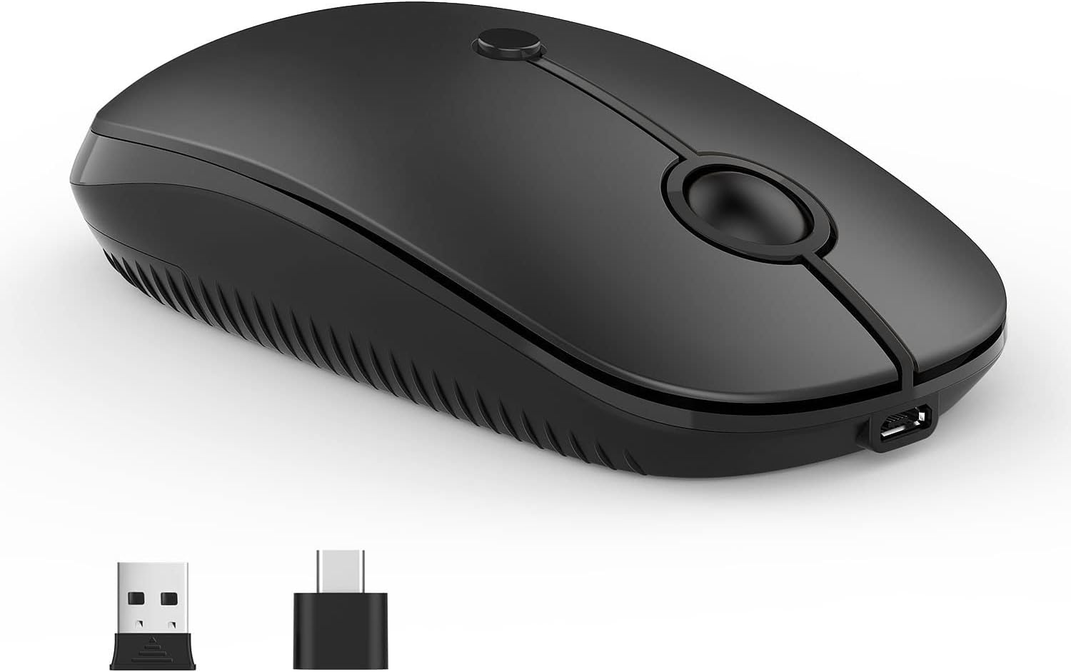 Type C Wireless Mouse, Vssoplor Dual Mode 2.4G Wireless Mouse USB C Cordless Mice with Nano USB and Type C Receiver Compatible with PC, Laptop, MacBook and All Type C Devices-Black