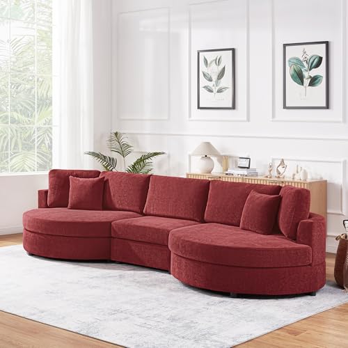 Merax 129 inches 3-Seater Curved Chenille Sofa, Modern Upholstered Living