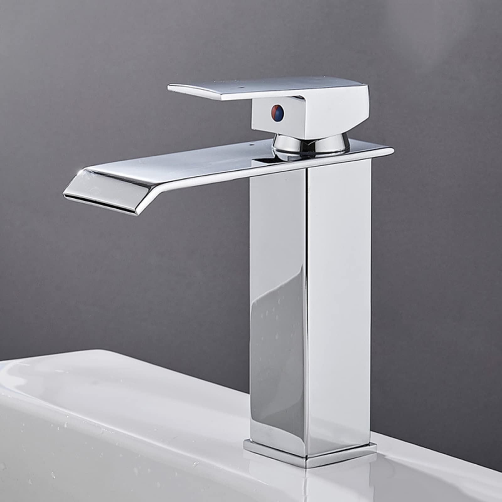 Robinet de lavabo cascade chromé mitigeur eau chaude et froide en acier inoxydable taille courte
