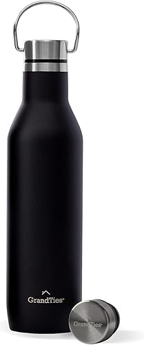 Miniatura 13 de GrandTies Botellas de agua de acero inoxidable con 2 tapas, frasco delgado aislado al vacío, reutilizable, a prueba de fugas, sin BPA, mantiene