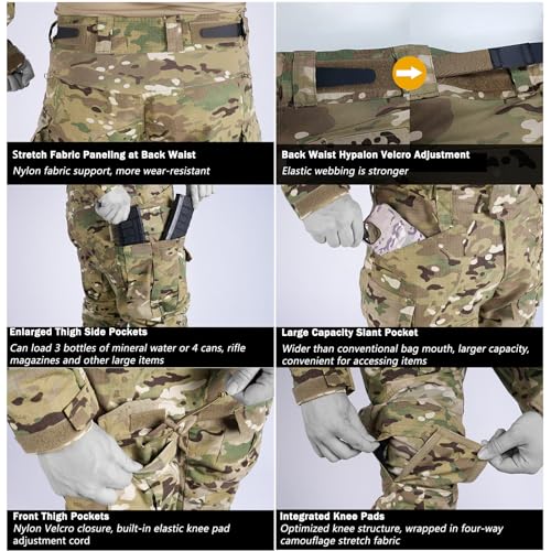 KINROCO Tactique Camouflage Costume Militaire Hommes Armée Uniforme Airsoft Militaire Combat Shirt et Cargo Pantalons(Size:L,Color:CP KINROCO Tactique Camouflage Costume Militaire Hommes Armée Uniforme Airsoft Militaire Combat Shirt et Cargo Pantalons(Size:L,Color:CP