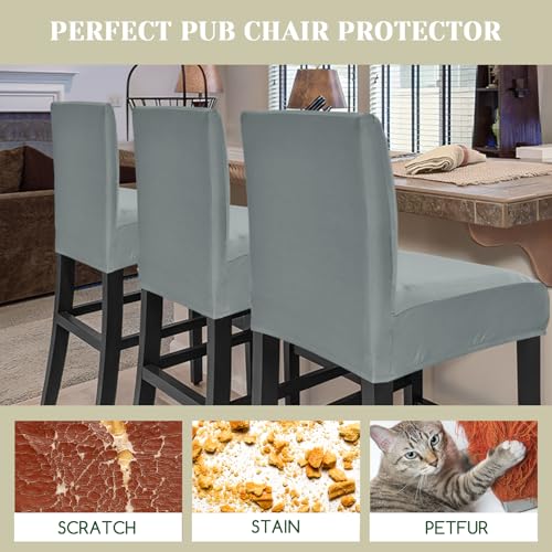 Image of Bar Stool Covers Counter Chair Slipcovers Set of 4,Light Grey | Stretch Barstool Seat Covers,Washable Removable Pub Tall Stool Slipcover,Bar Chair Cover for Kitchen Dining Room Cafe