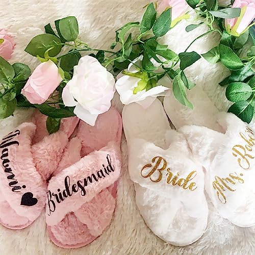 Custom Fluffy Slippers for Women - Sizes XS - XL (US 4-12) - Personalized Bridesmaid Slippers - Custom Gift for Her4