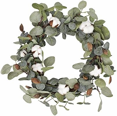 FAVOWREATH 2018 Vitality Series FAVO-W48 Handmade 15 inch Green Leaf,Cotton Grapevine Wreath for Summer/Fall Festival Celebration Front Door/Wall/Fireplace Laurel/Eucalyptus Hanger Home Relaxed Decor