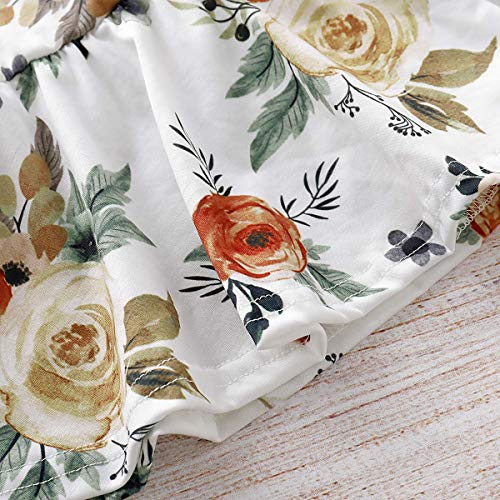 SANMIO Girl Clothes Outfits, Cute Toddler Baby Ruffle Sleeve Floral T-Shirt Tops with Ripped Jeans Pants Set - Thumbnail 4