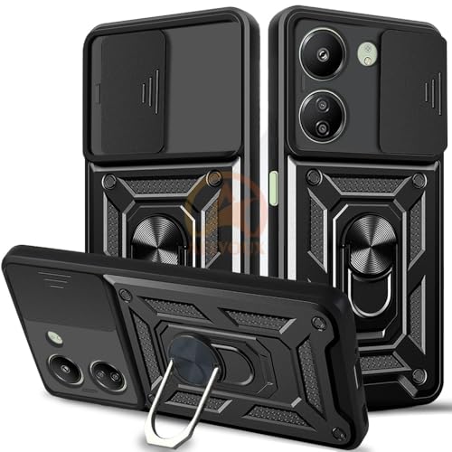Image of Armor Bumper Back Cover Case for REDMI 13C 4G / Poco C65 Rotating Camera Cover, Ring Holder & Kickstand | Heavy Duty & 360 Degree Protection REDMI 13C 4G / Poco C65 Back Cover (Black)