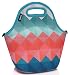 Vaschy Reusable Lunch Tote Bag for Women and Girls Kids Large Capacity with Detachable Adjustable Shoulder Strap for Work in Retro triangle