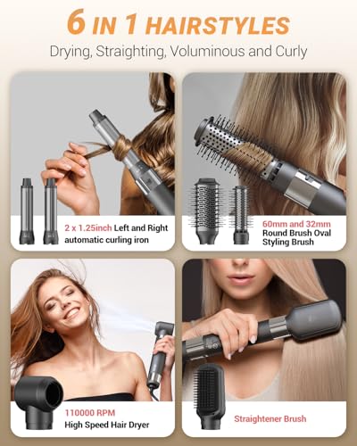 Ibays SM-5319 Hair Dryer Brush 6 In 1 Professional Hot Air Styler, 110,000 Rpm High-Speed Negative Ionic Hair Dryer, Auto Wrap Curler Frizz-Free Blow Dryer Brush thumb #1