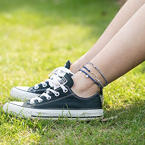 Image of Waterproof String Anklets Cute Beaded Ankle Bracelets Beach Wave Anklet Stainless Steel Coin Boho Ankle Jewelry for Women