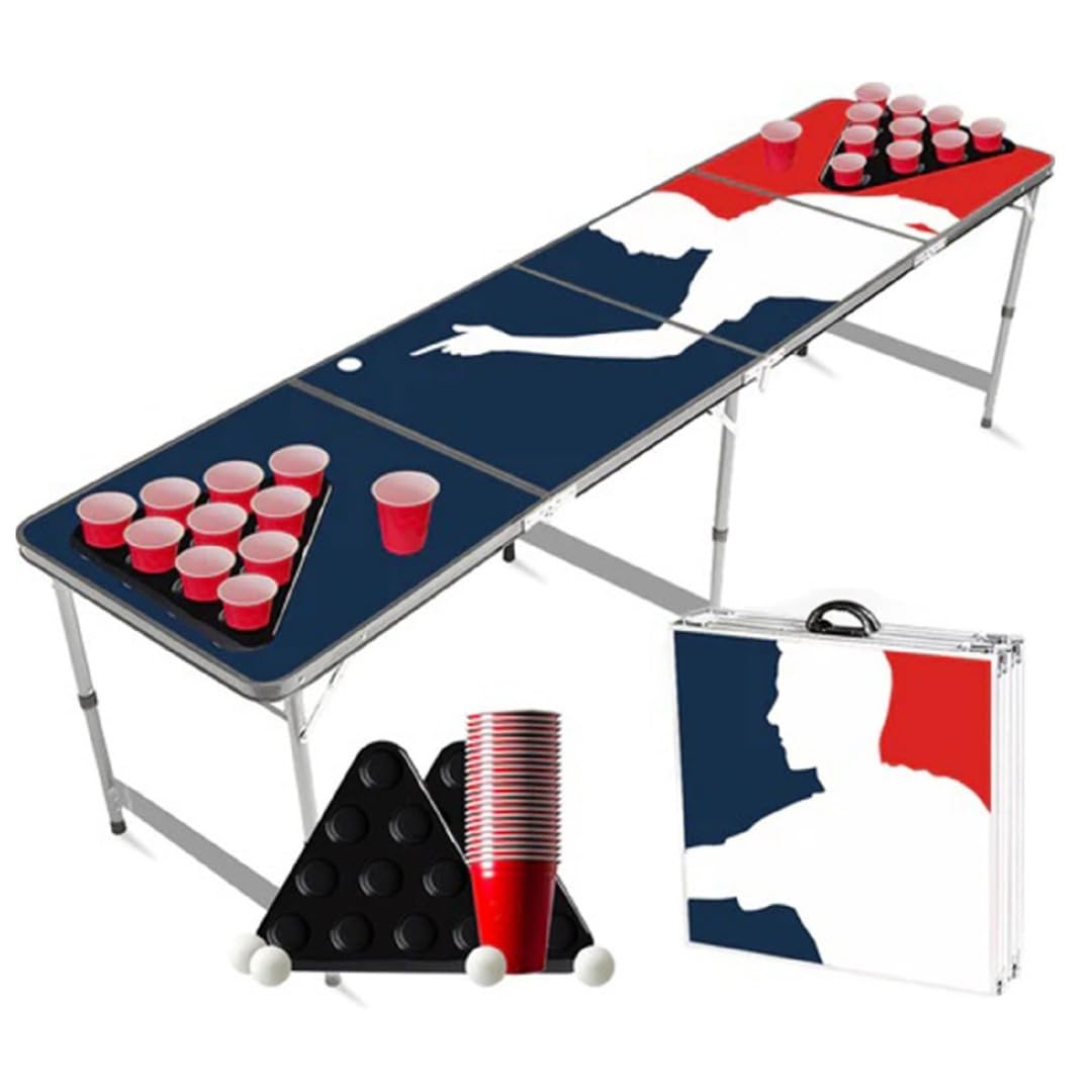 Wanna Party 8 Feet Long Foldable Beer Pong Table Red & Blue Design for Drinking Games,Fun Games for Bachelors Party,Bachelorette Party,Pool Parties,Weddings and Other Occassions-image-3