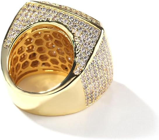 Men’s Vintage Square CZ Hip Hop Ring – Oversized 27mm Statement Index Ring in Gold or Silver, Bling Iced Out Fashion Jewelry