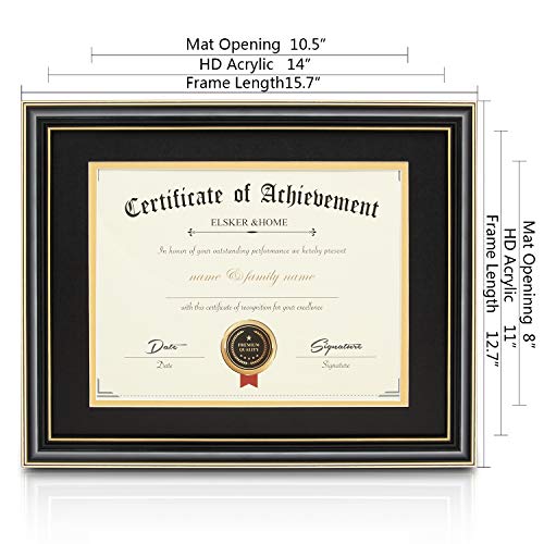 Image of ELSKER&HOME 8.5x11 Diploma Frame with Black Mat,Real Black Wood