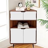 sogesfurniture Corner Cabinet with Doors and Shelves, 3-Tier Freestanding Floor Corner Storage Cabinets for Small Space, Bathroom, Living Room, Kitchen, Bedroom