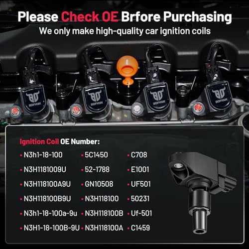 Image of BDFHYK UF501 Ignition Coil Pack Compatible with Mazda RX-8 2004-2011 1.3L R2 Coil for C1823 5C1880 Coil Set of 4