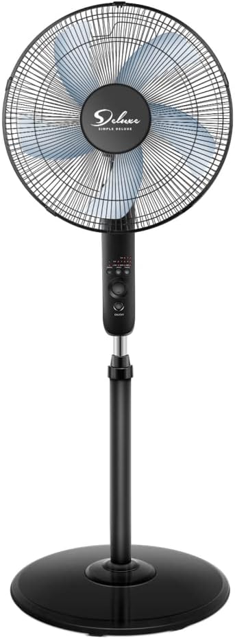 Simple Deluxe Oscillating 16″ Adjustable 3 Speed Pedestal Stand Fan with Remote Control for Indoor, Bedroom, Living Room, Home Office & College Dorm Use, 16 Inch, Black