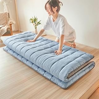 Colchón japonés de suelo para futón, colchón enrollable, color azul, tamaño matrimonial, 120 x 200 cm, plegable, antideslizante, para suelo, diseño minimalista