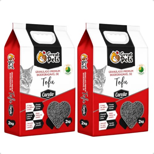 Kit 2 Areia Granulado Higiênico Biodegradável de Tofu com Carvão Ativado Gatos 2kg Controle de Odor