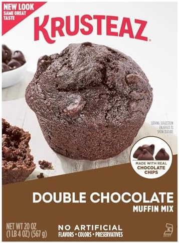Krusteaz Muffin Mix, Double Chocolate Muffin Mix, Made with Real Chocolate Chips & No Artificial Flavors, Colors or Preservatives, 20 Ounce Box (Pack of 12)