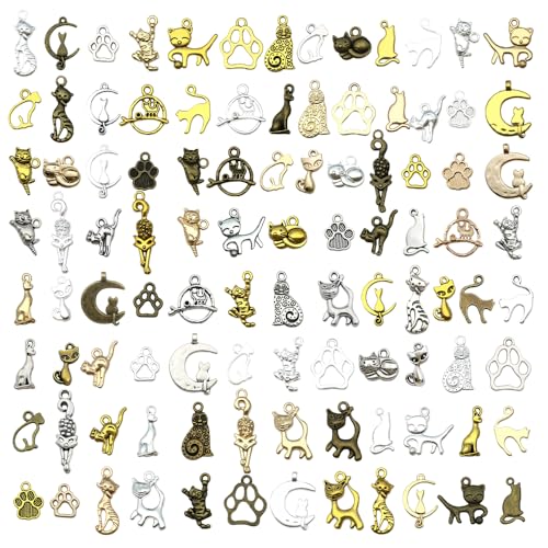 Youdiyla 100pcs Mix Color Animals Charms Alloy Cat Charms Pendants Jewelry Making Accessories for DIY Necklace Bracelet Keychain (Mix 5 color) SN844