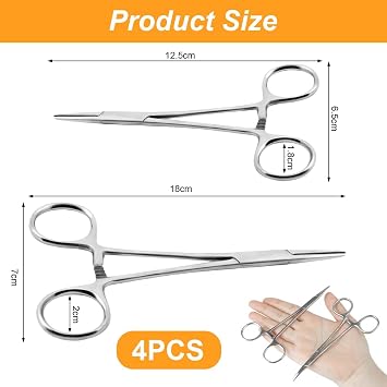 Ainiv 4 PCS Hemostat Curved & Straight Self-Locking Fishing Forceps, 5+7