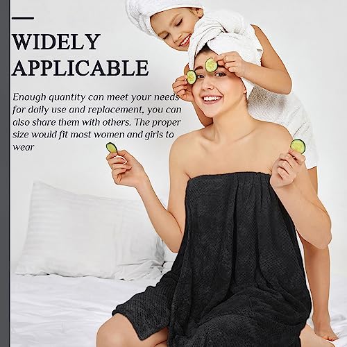 Image of 4 Pcs Towel Wrap for Women Waffle Spa Robe with Adjustable Closure Elastic Top Lightweight Wraps for Bath Shower