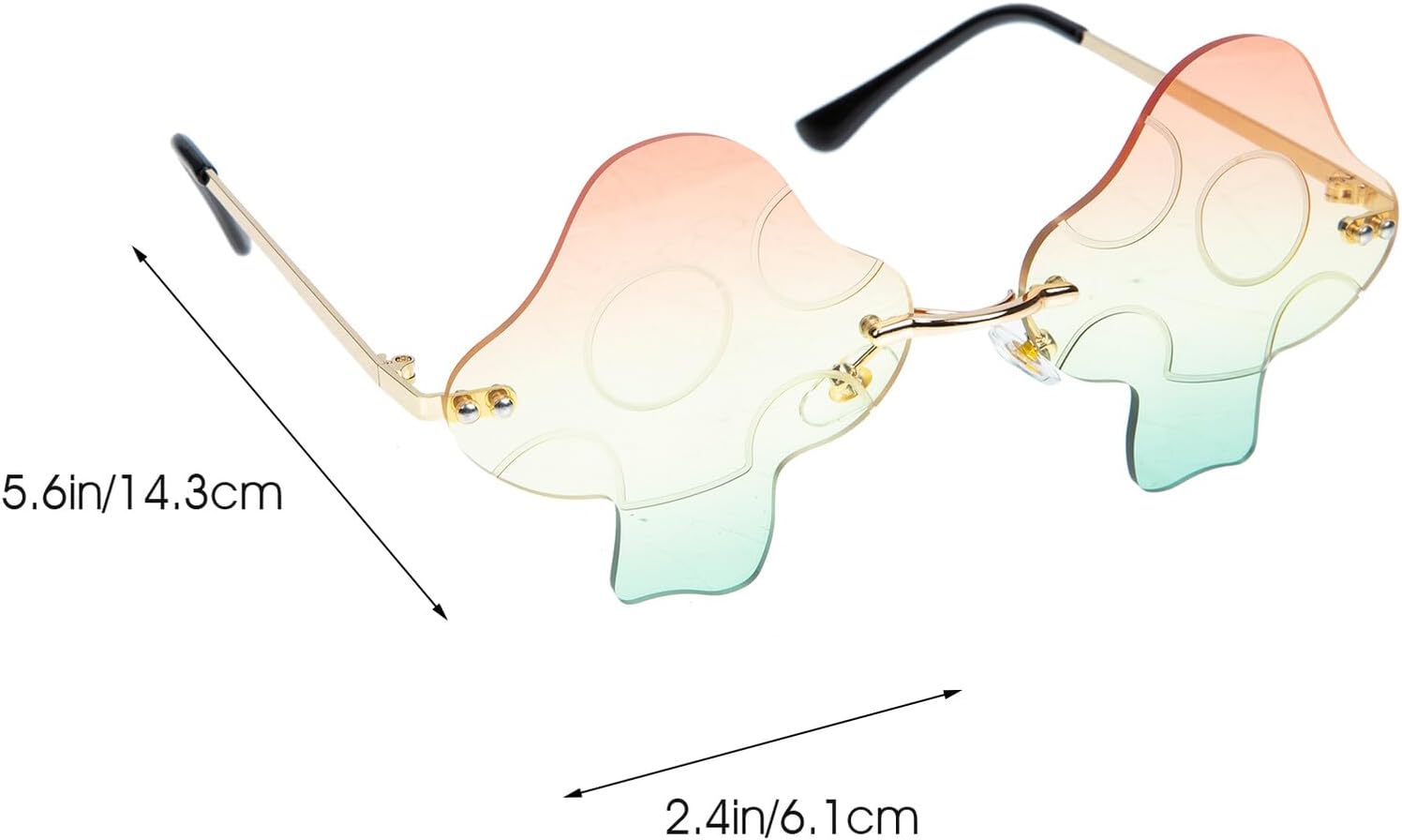 Healifty Rimless Mushroom Sunglasses Gold Frame, Chic Fashion Eyewear for Women and Men, Party and Photo Prop Accessories