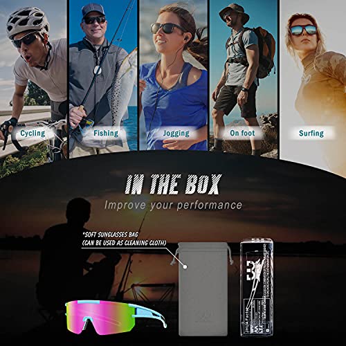 Jhua Polarized Sports Sunglasses For Men Women,Cycling Glasses For Fishing Running Golf Baseball Driving, Blue&Pink Lens, Medium #TOP5